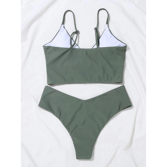 Cheeky V neck bikini swim suit sexy olive green - Picture 2 of 8